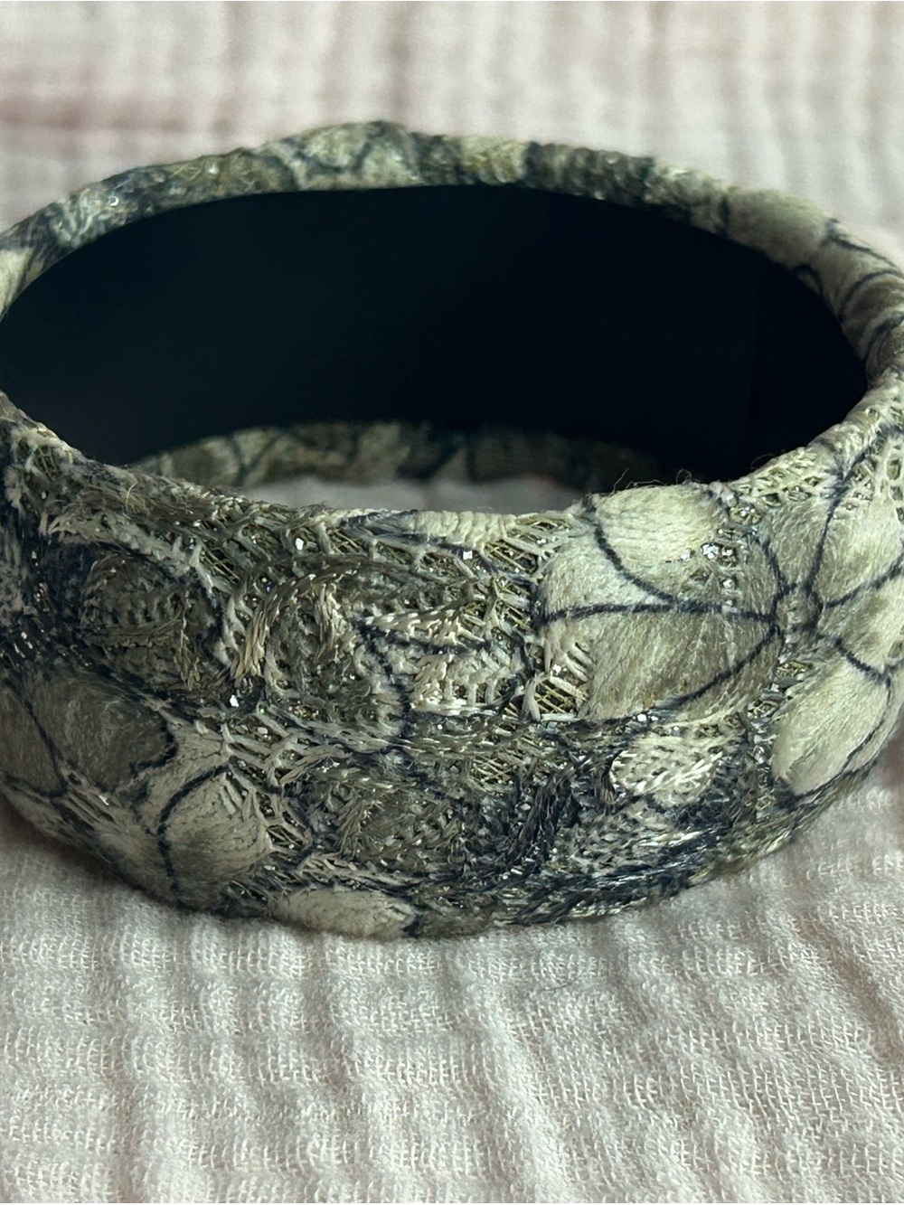 Embroidered Fabric Floral Wide Bangle Bracelet